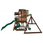 Complex Loc de Joaca SkyFort 3 din lemn de cedru - Centru de exterior multifunctional cu tobogan elicoidal si 3 nivele de joaca Sky Fort III Backyard Discovery  